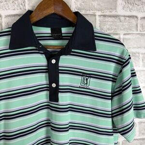 Dunning Golf Mens TPC Scottsdale Striped Polo Shirt Mint Green Blue Size Medium